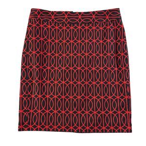Womens Banana Republic Pencil Mini Skirt Red Black Geometric Print Size 6 Petite